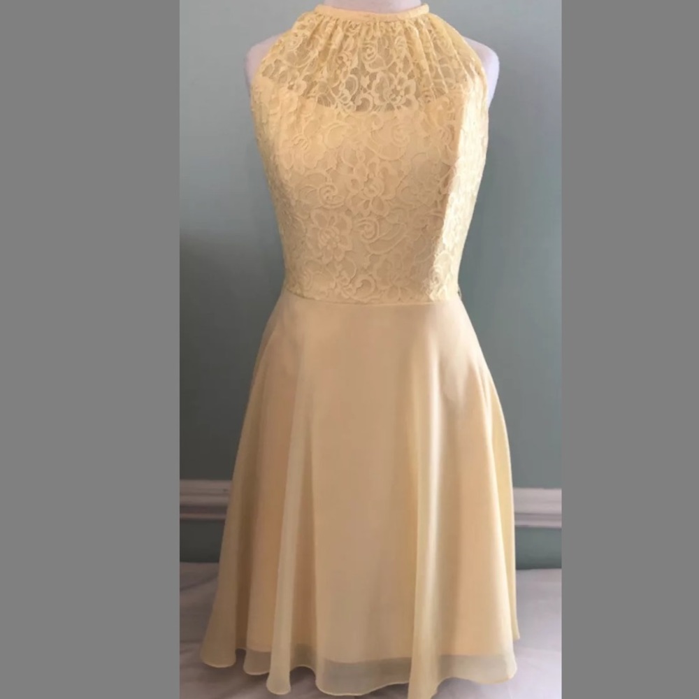 Jasmine B2 Yellow Lace Short Dress Bridesmaid Prom